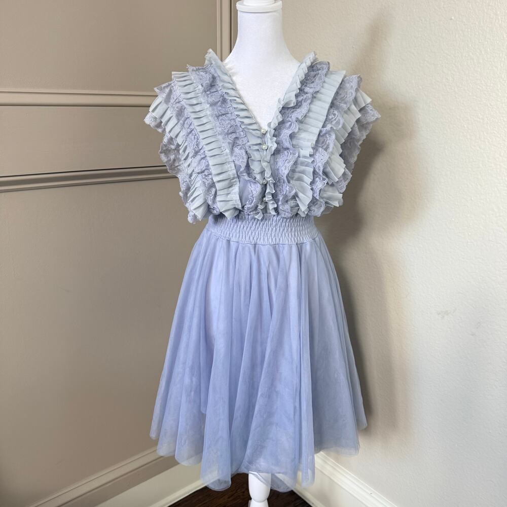 Kawaii Yume Fairy Kei Soft Blue Ruffle Tulle Dress Estimated Sz XS/S